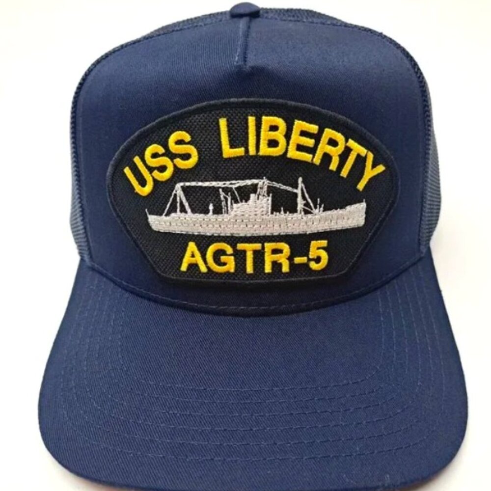 USS Liberty AGTR-5 Patch Mesh Hat Baseball Cap Adjustable Snapback Blue - Picture 1 of 4